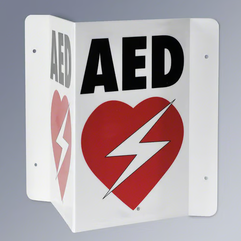 Triangular AED wall sign.